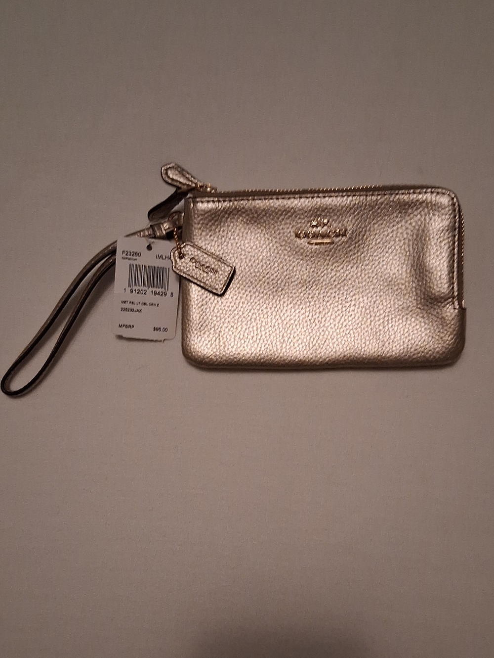 Coach Metallic Gold Leather Wristlet Card & Key Holder BNWT